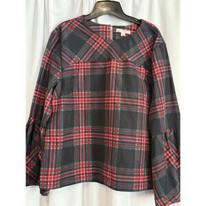Free Assembly Red, Green and Black Plaid Silky Top